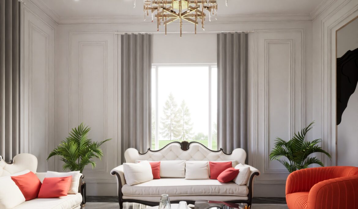 Modern Classic Living Room Dubai | Bright modern classic living room in Dubai with cream-beige sofas