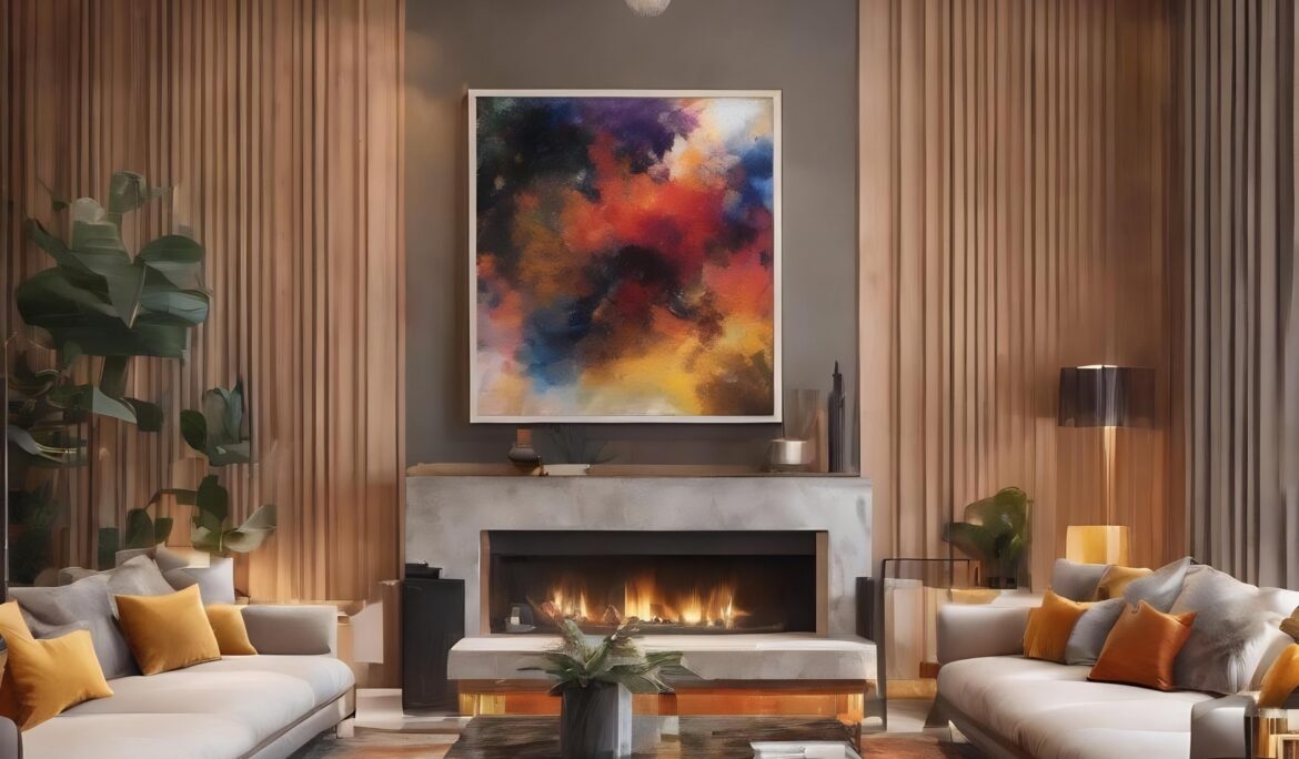 Dubai modern luxury living room Abstract painting | High-end Dubai living room with two cream sofas facing a dark coffee table