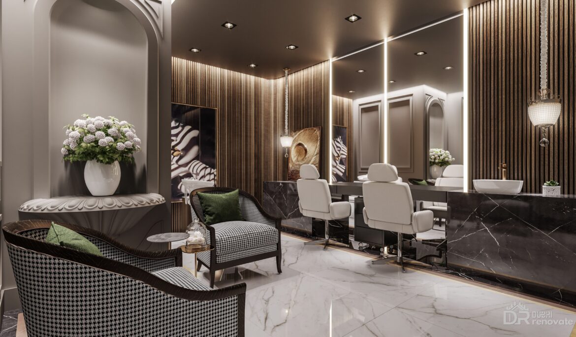 Dubai luxury salon design tips | Luxury salon interior in Dubai with polished white marble floors
