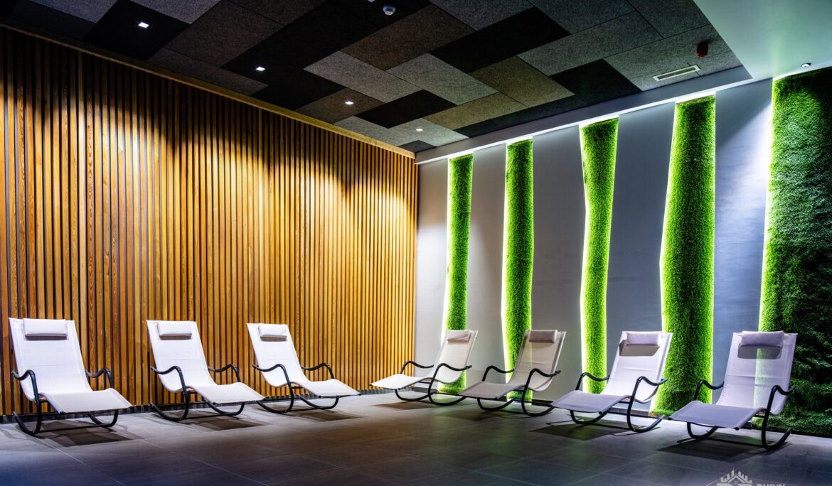 Dubai modern spa lounge with white recliners