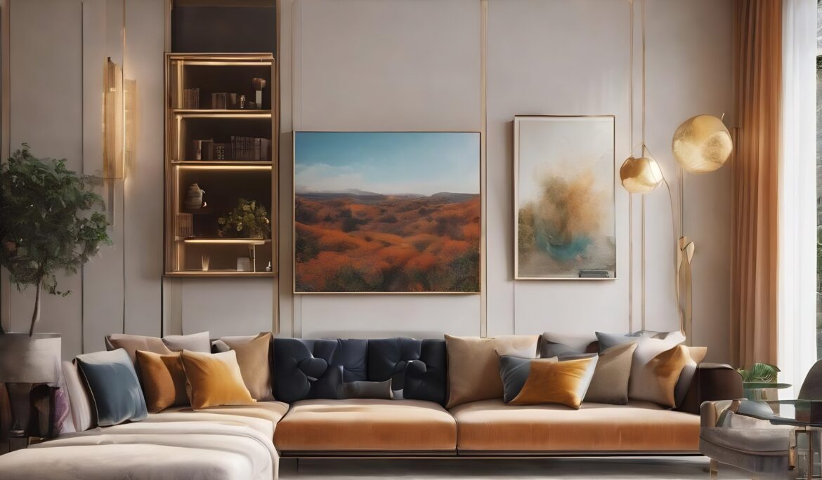 Dubai luxury living room design Lshaped sectional | Bright Dubai luxury living room with a left-chaise L-shaped sectional