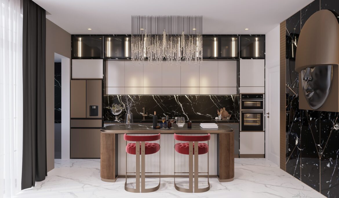 Luxury Dubai Kitchen Design Ideas | Open-plan luxury kitchen with central island