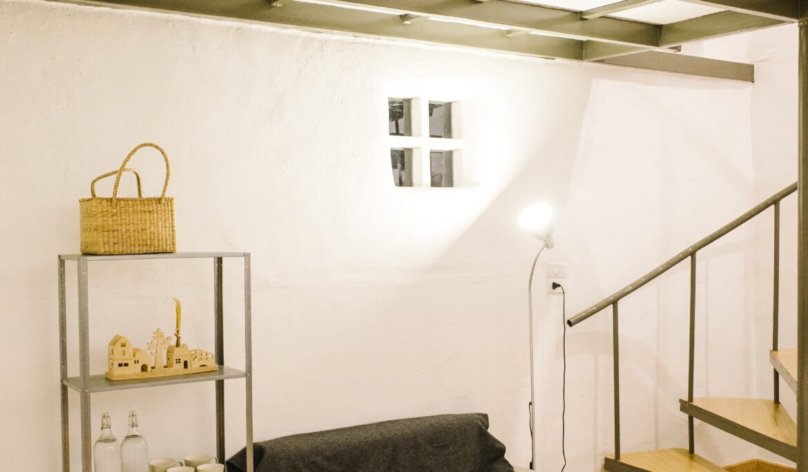 Dubai small mezzanine living room with dark metal mezzanine