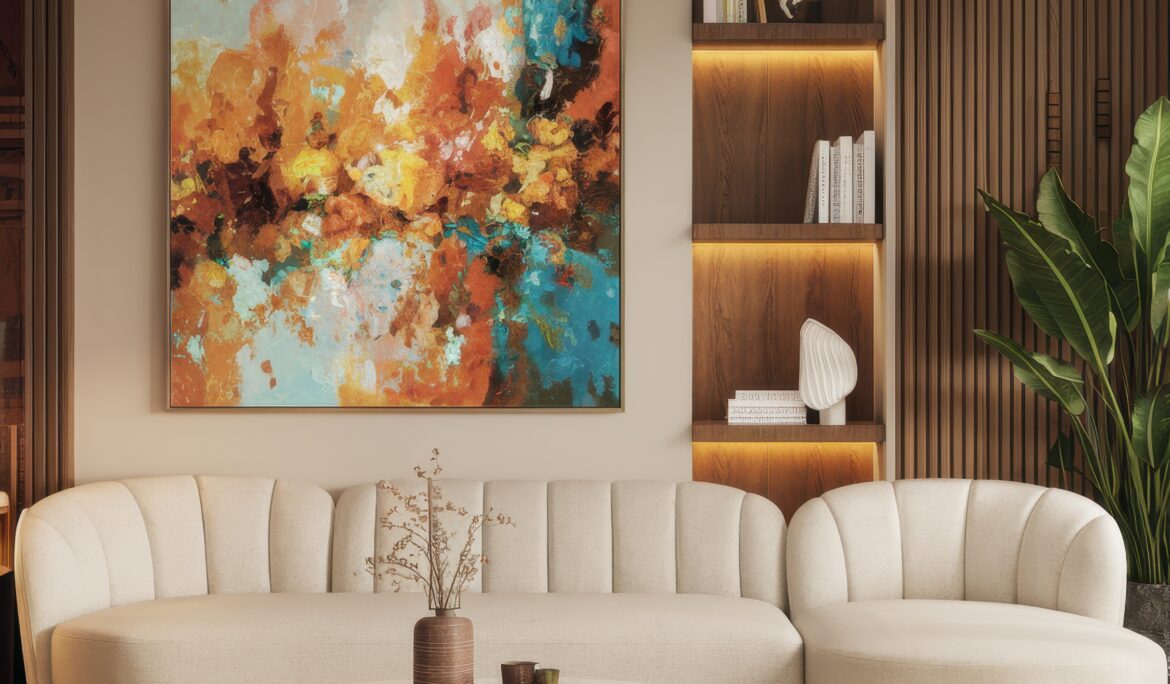 Modern Curved Sofa Living Dubai | Warm modern living room with cream curved modular sofa