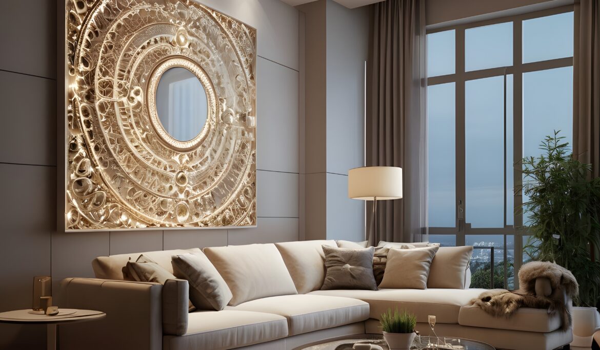 Luxury living room ideas Dubai | Luxury modern living room with L-shaped cream-beige sectional