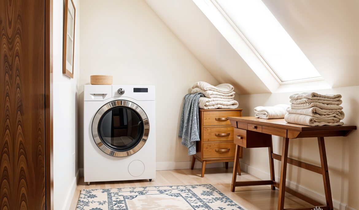 Dubai attic laundry skylight with white front-load washer