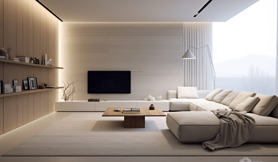 Dubai modern beige living room with L-shaped cream sofa
