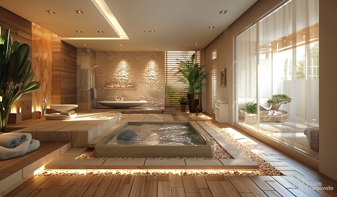 Dubai modern luxury spa design | Bright modern spa room with sunken Jacuzzi