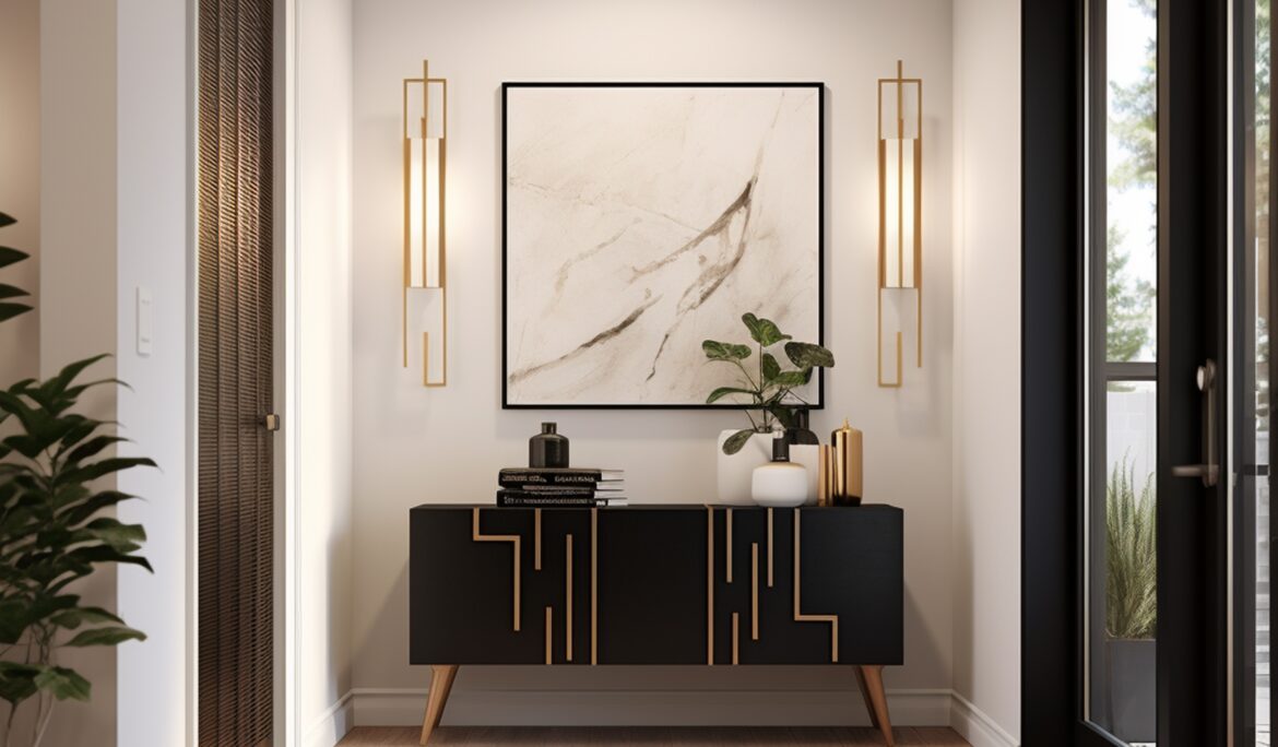 Dubai black gold entryway styling — marble art