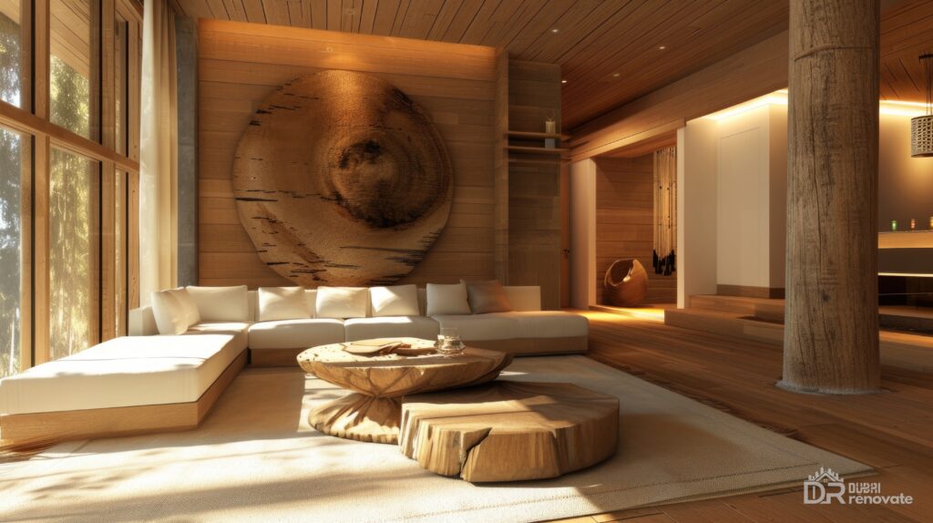 Timber Minimalist Living Room Dubai — Warm Timber Interiors for Dubai Homes