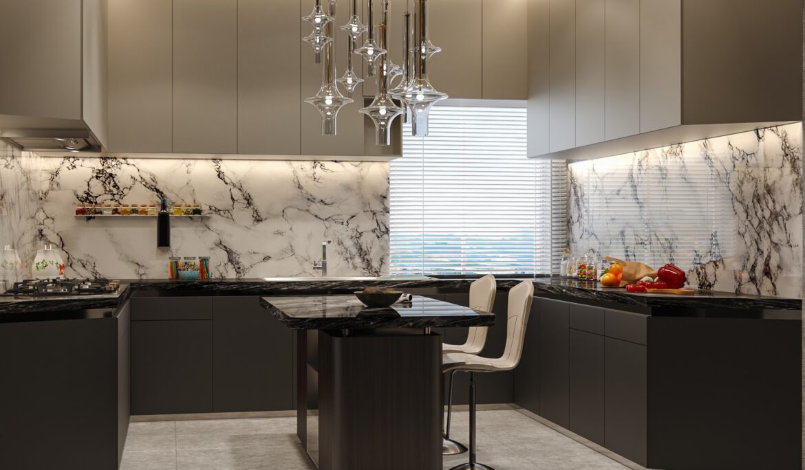 Modern minimalist kitchen Dubai | Two-tone modern minimalist kitchen with light beige upper cabinets