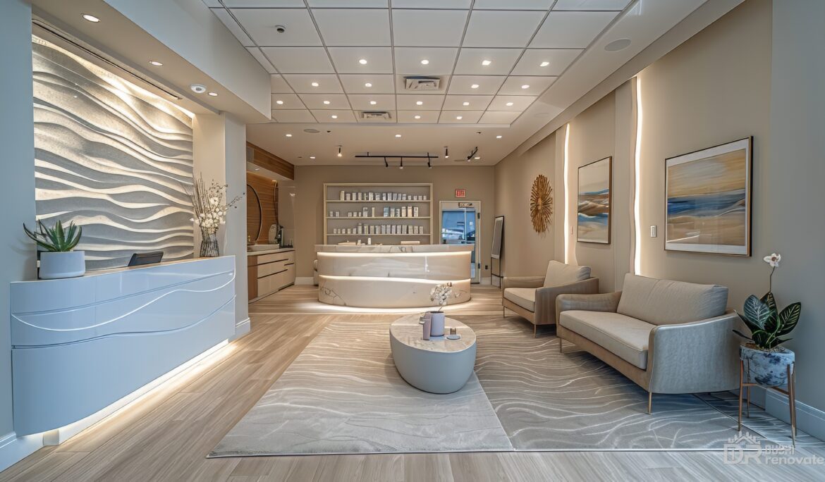 Dubai modern spa reception design with 3D wave wall