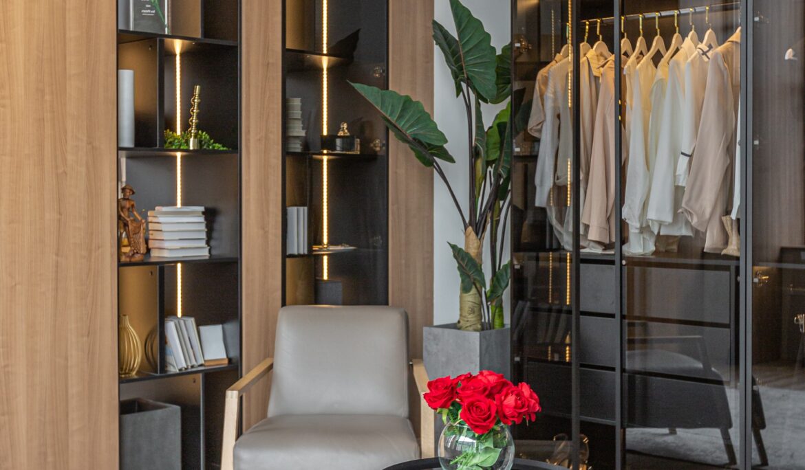 Dubai modern luxury dressing room with oak panels