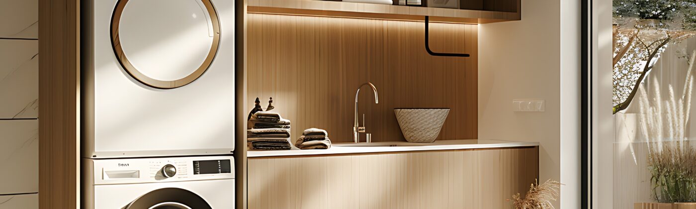 Compact Laundry Room Design Dubai | Minimalist Oak Laundry Ideas