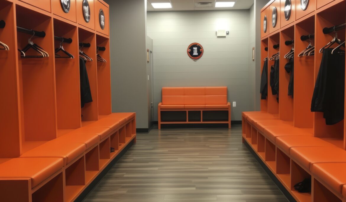 Dubai bright orange locker room DubaiRenovate: modular orange lockers