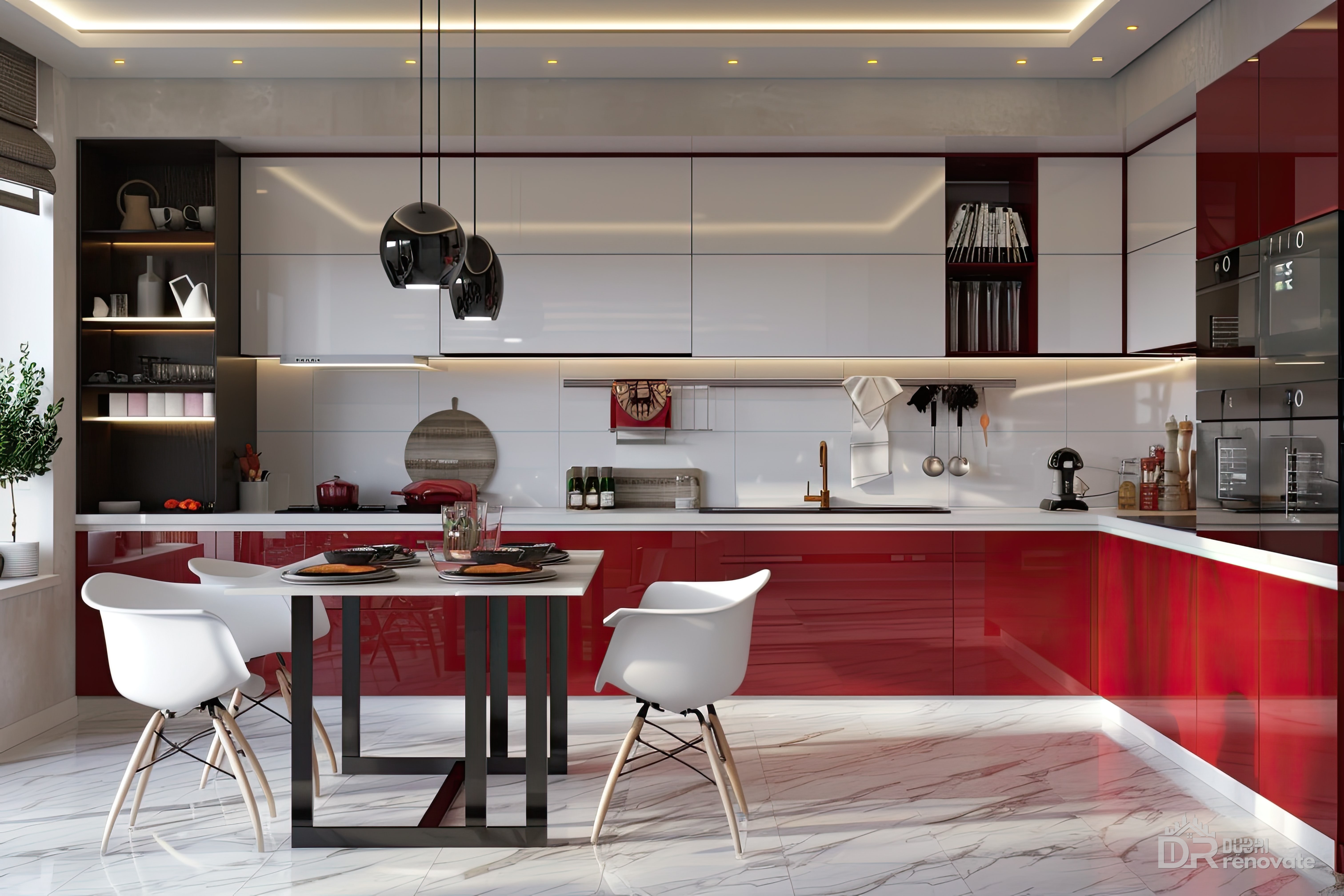 Dubai Modern Red Gloss Kitchen Ideas | Sleek Contemporary Designs