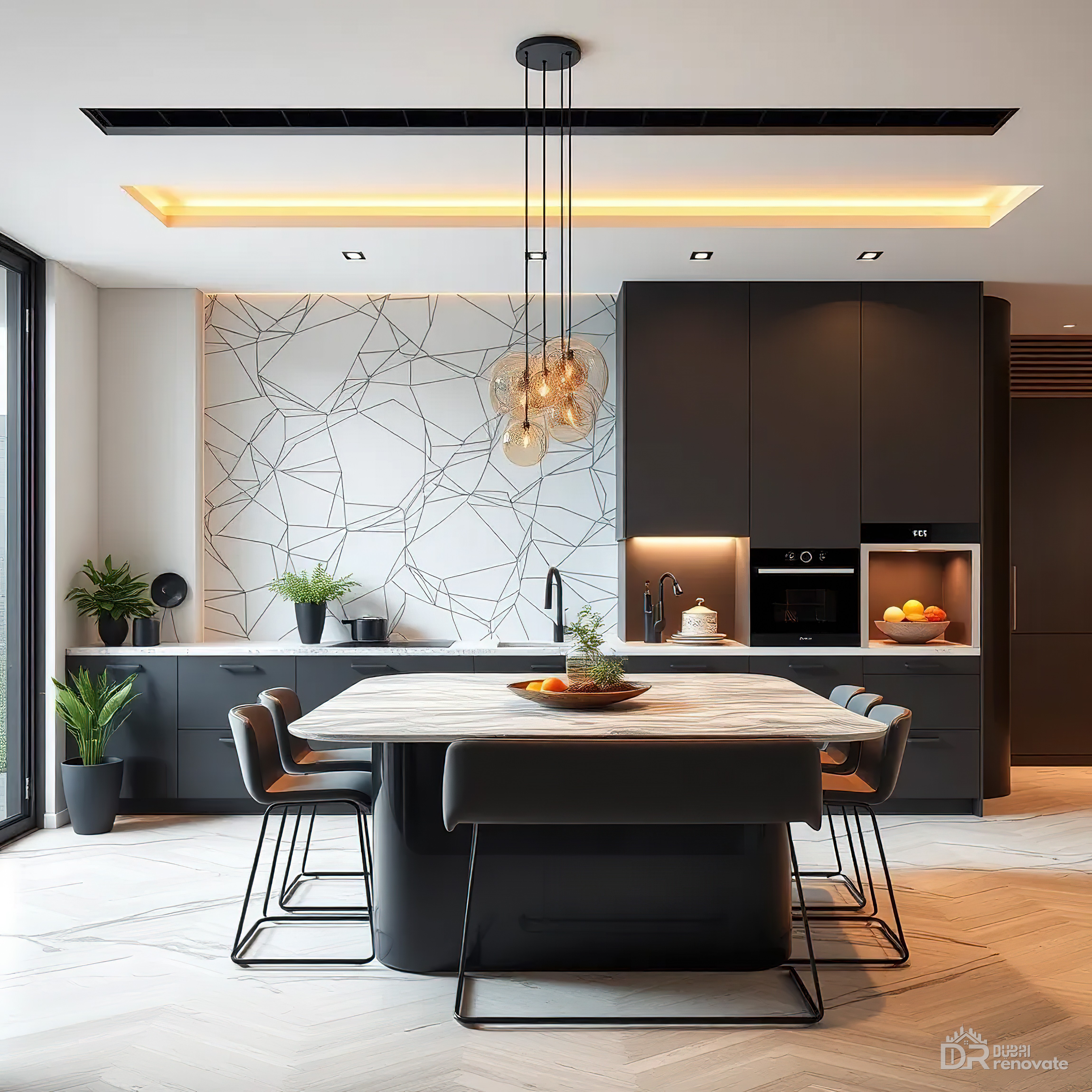 Dubai modern luxury kitchen design marblelook island — Matte Black ...