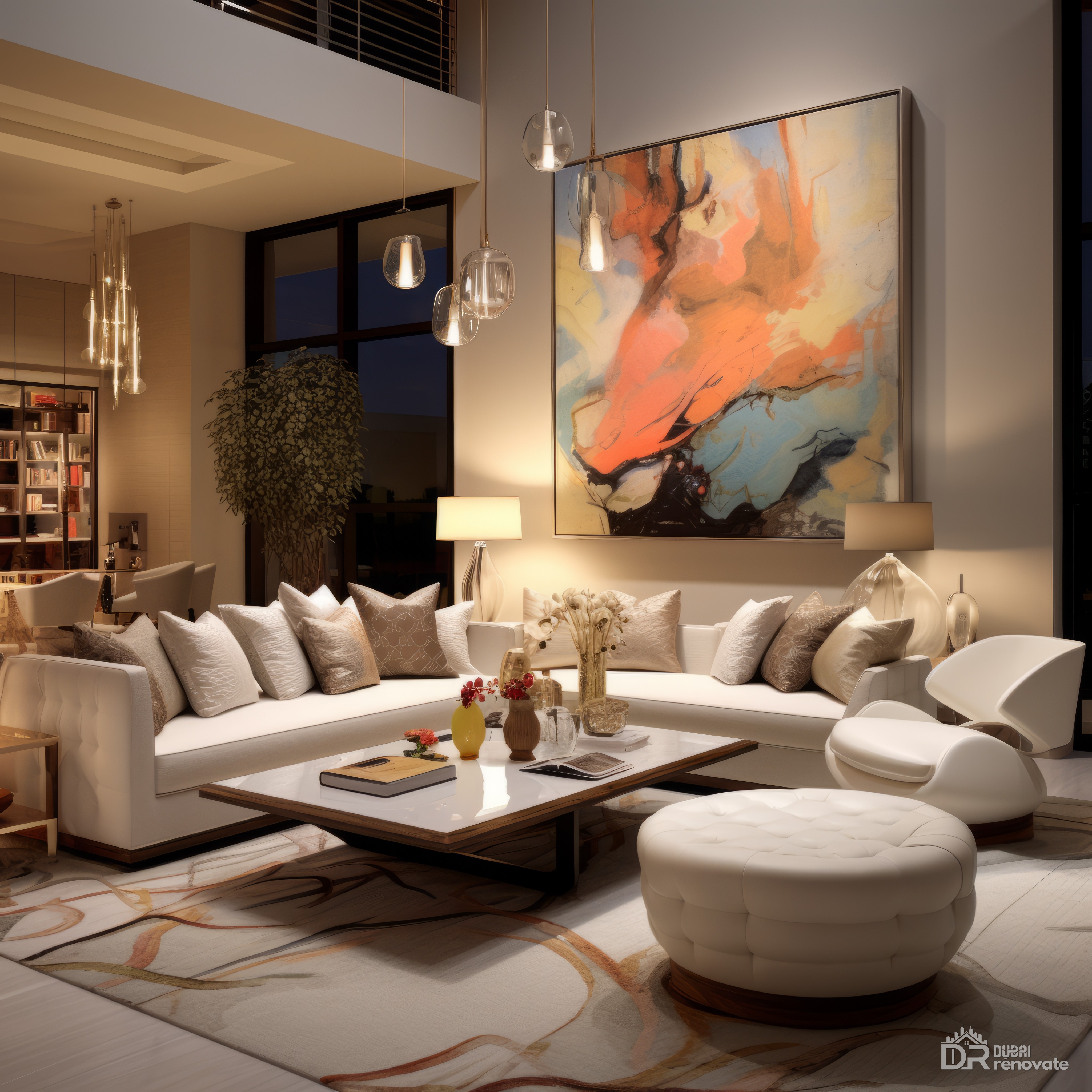 Dubai luxury living room design Large abstract — Double-Height Luxury ...