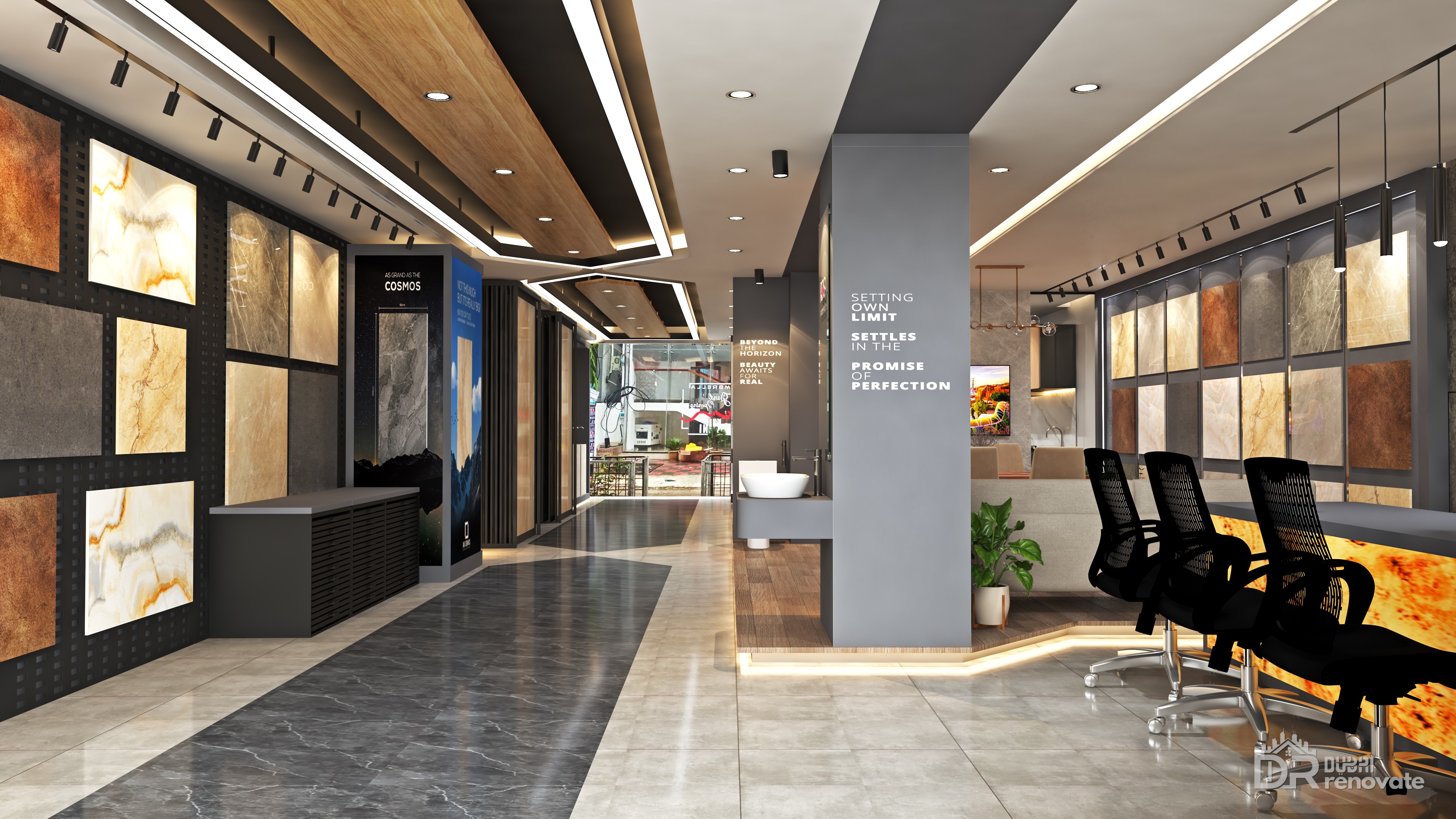 Dubai Modern Tile Showroom Design — Sleek, Practical Retail Interiors
